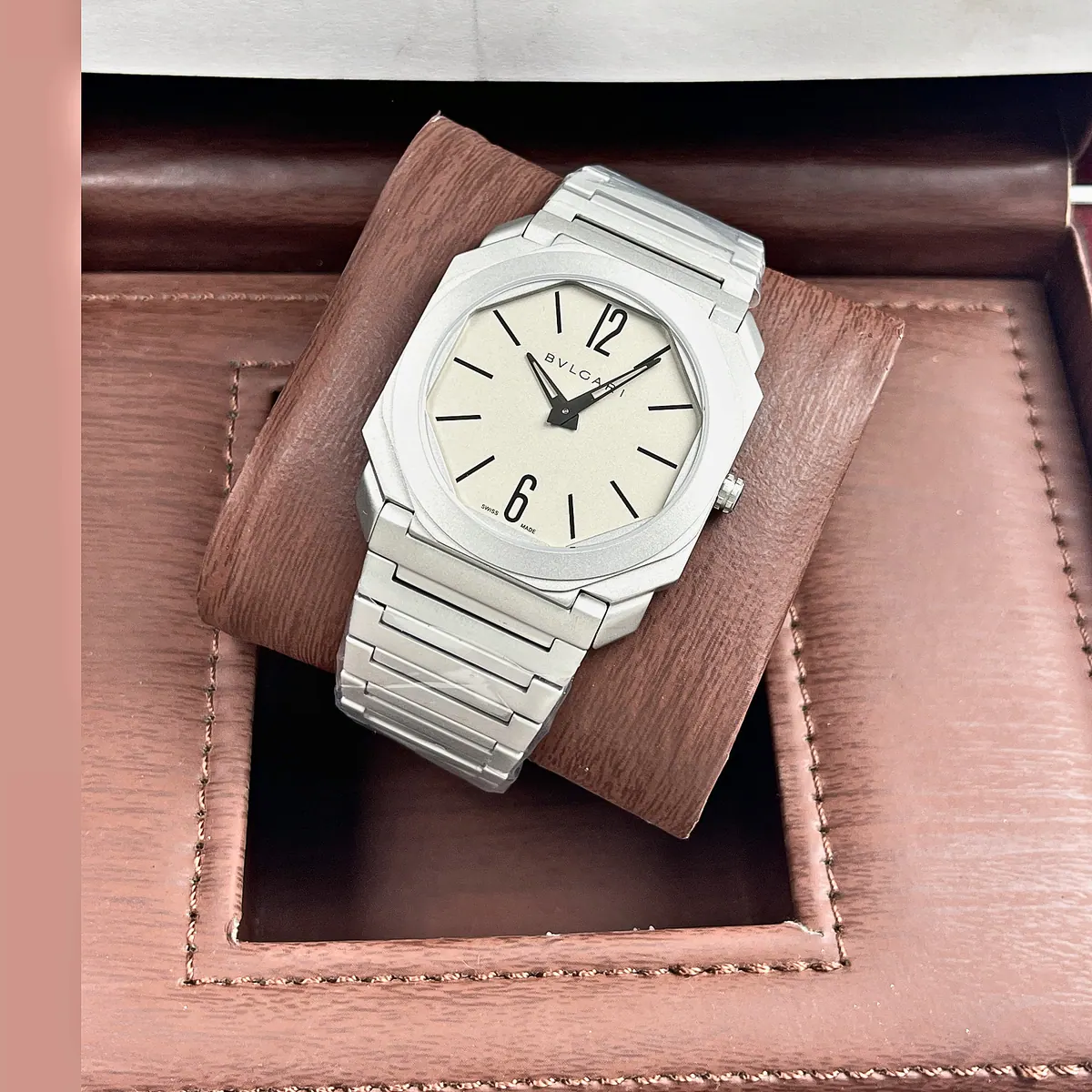 Bvlgari Octo Cream Dial Mens Watch Silver